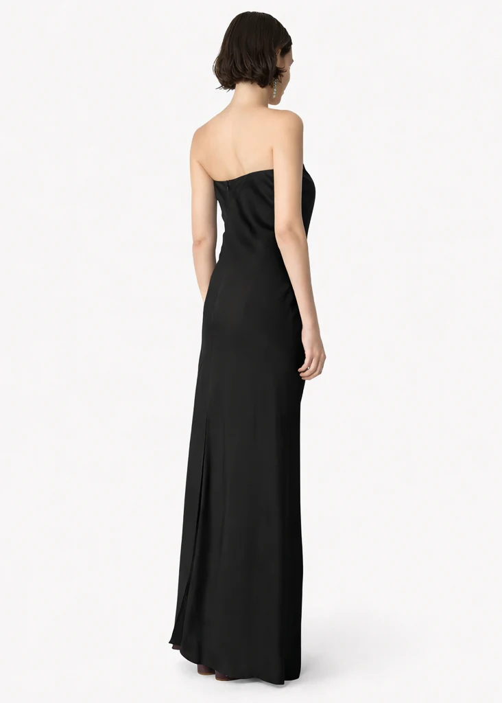 Column Dress in Noir Envers Satin - Image 3
