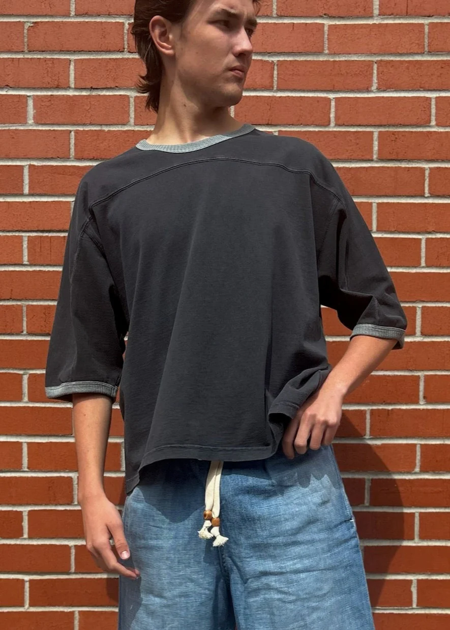 Community Football Ringer Tee in Washed Black - Image 2
