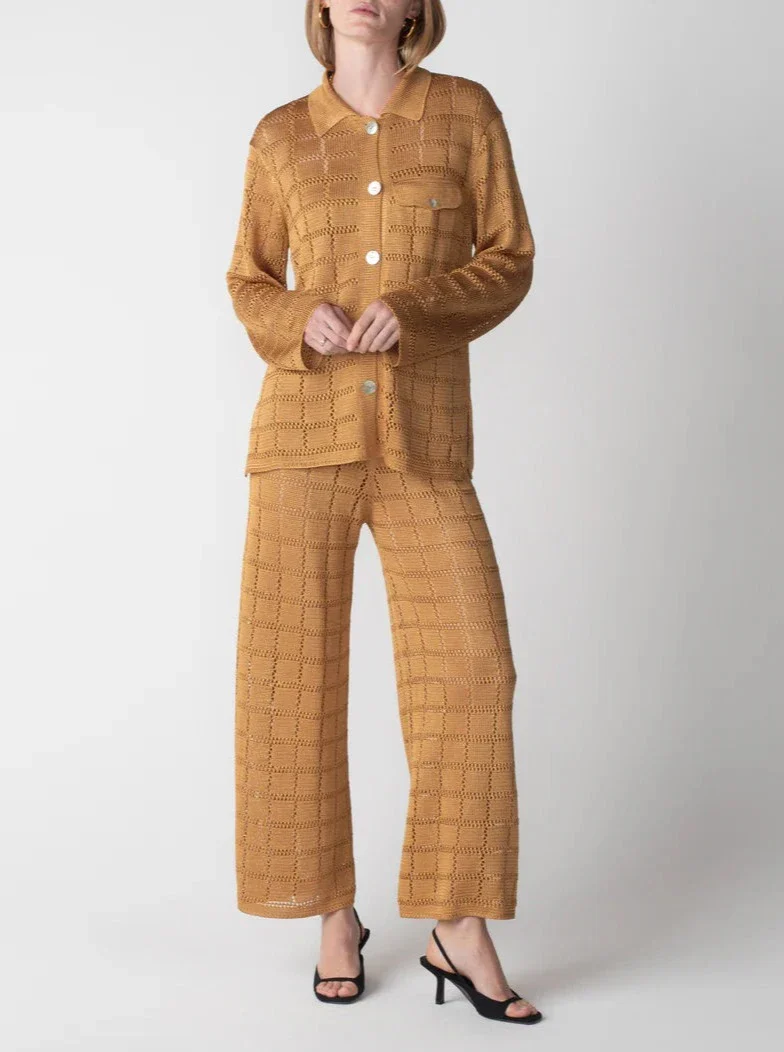 Crochet Patchwork Pants in Camel - Image 4