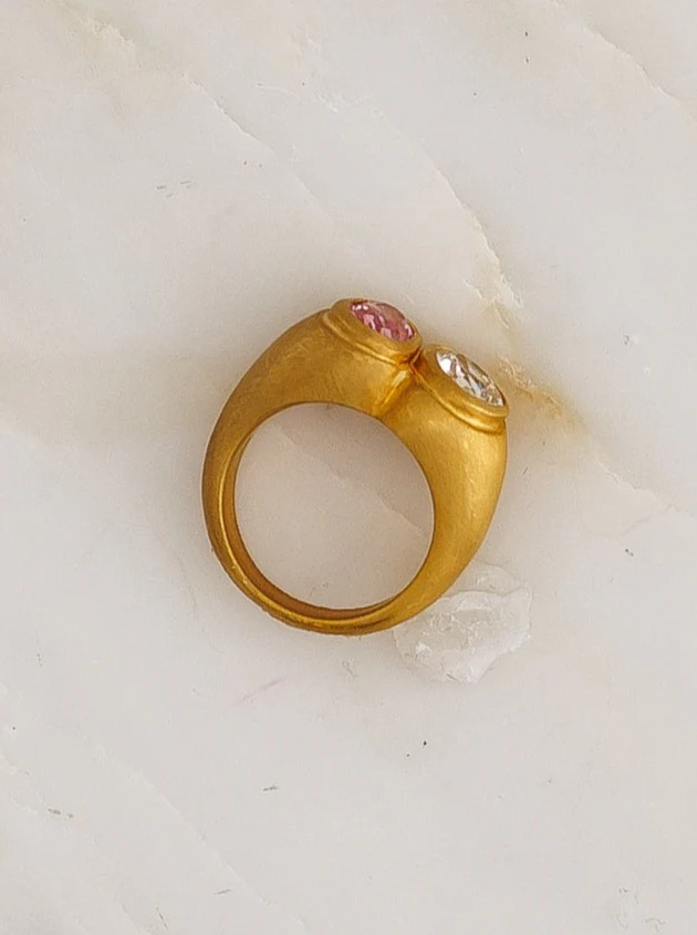 One of a Kind Padparadscha Sapphire & Pear Diamond Ring - Image 3