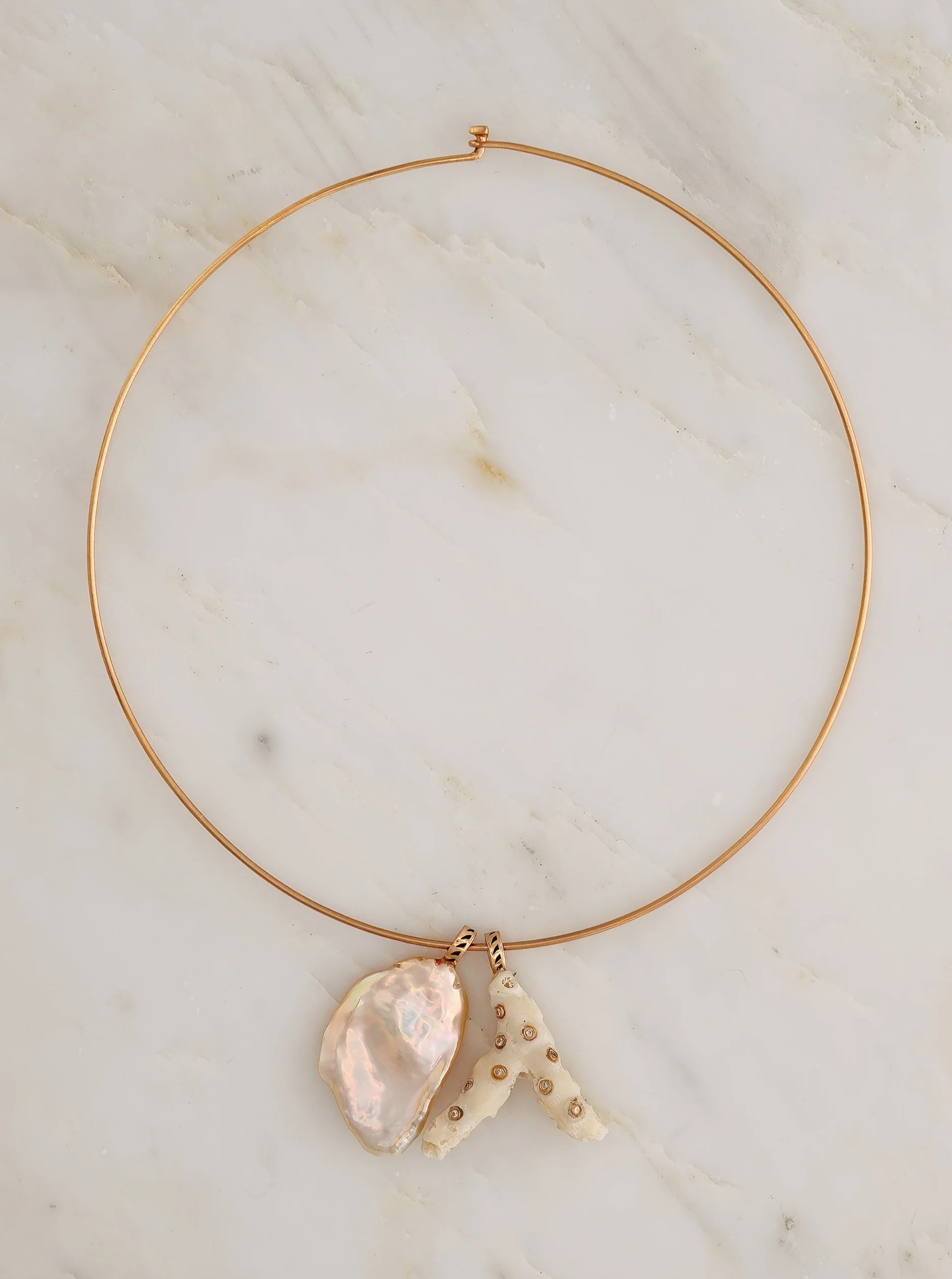 White Coral Branch Pendant with Diamonds - Image 3