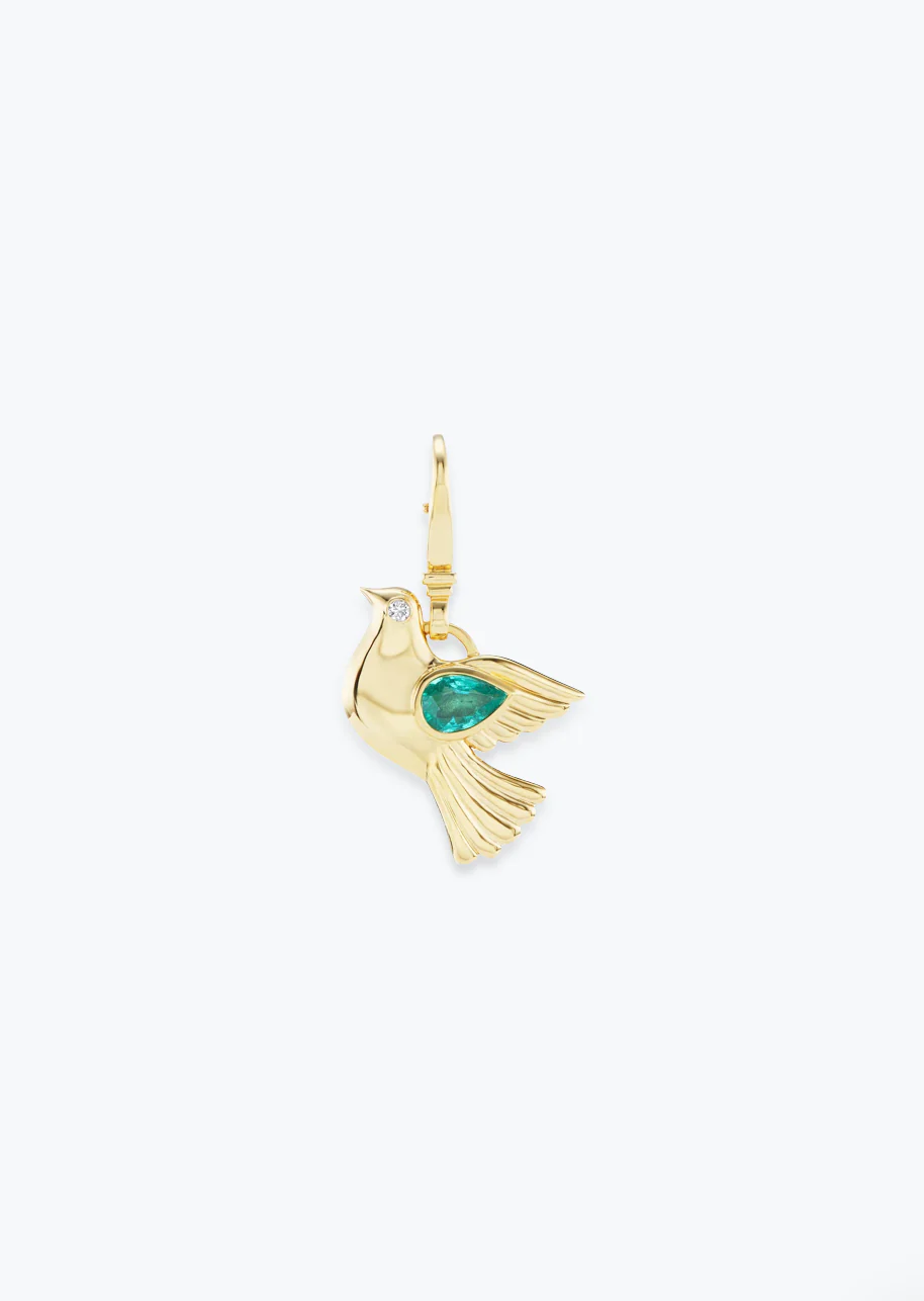 Dove Charm with Emerald