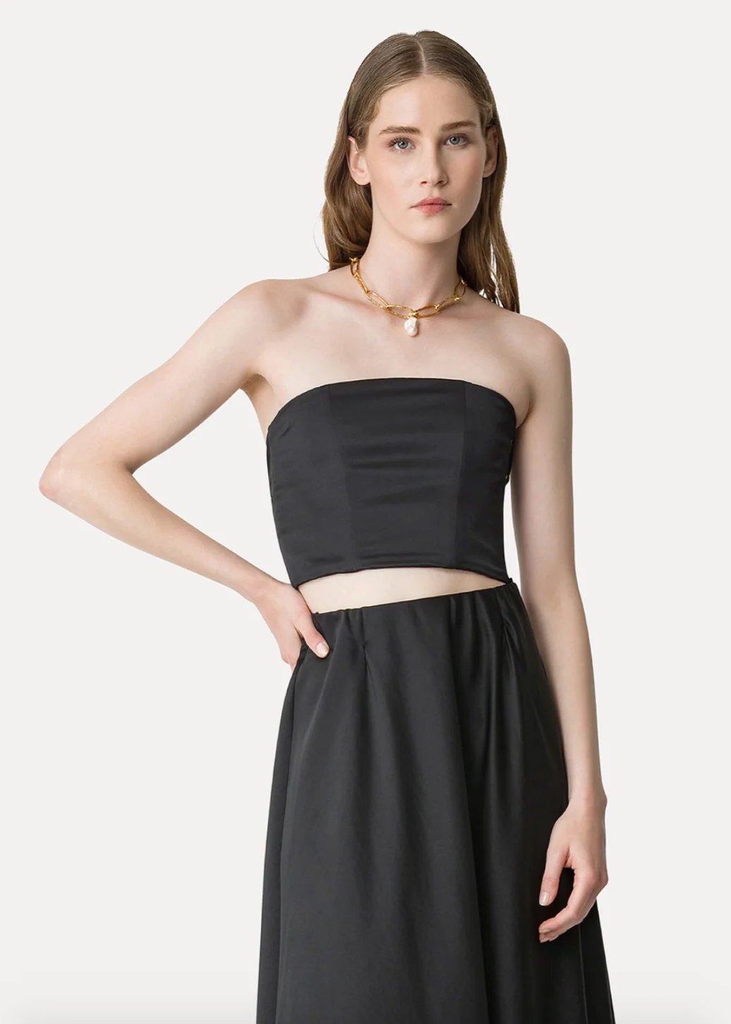 Duchesse Satin Bustier Top in Black - Image 2