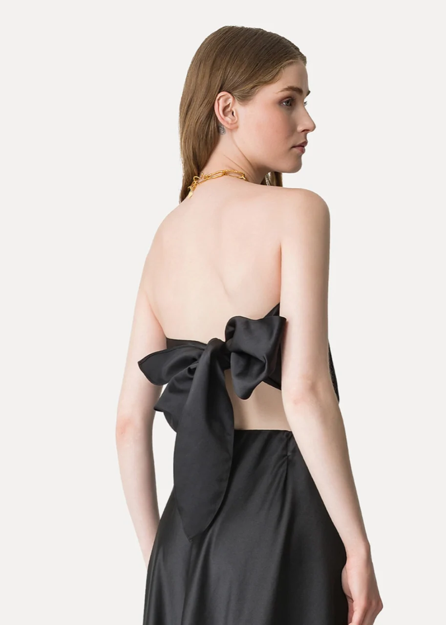 Duchesse Satin Bustier Top in Black - Image 3