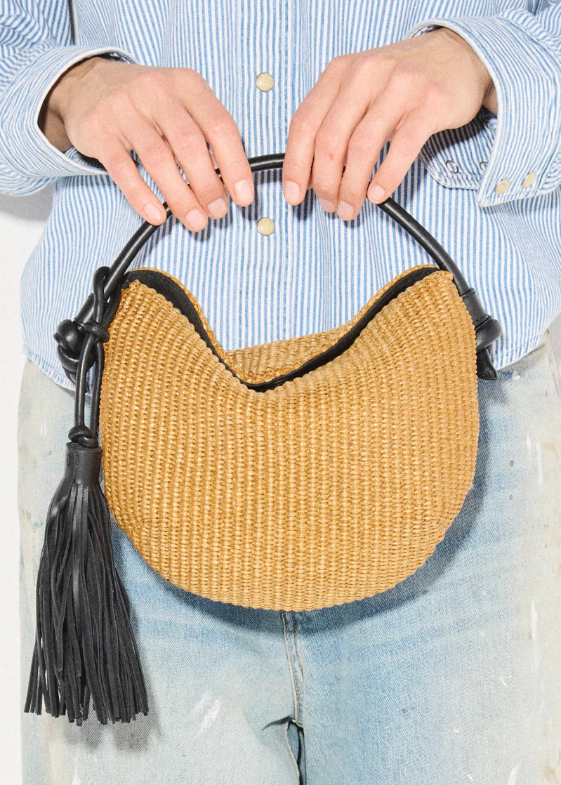 Elis Mini Crescent Bag in Biscuit Raffia - Image 2