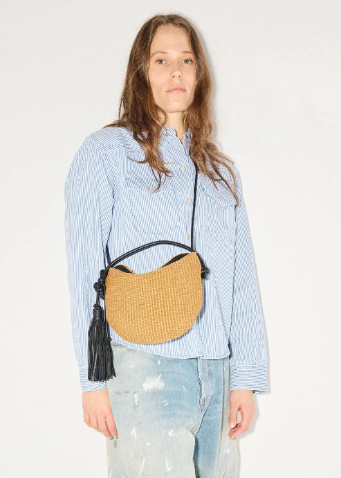 Elis Mini Crescent Bag in Biscuit Raffia - Image 3
