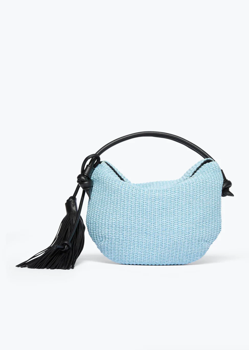 Elis Mini Crescent Bag in Sky Blue Raffia