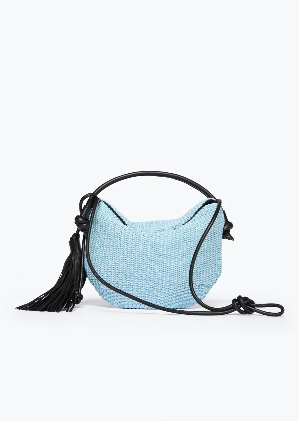 Elis Mini Crescent Bag in Sky Blue Raffia - Image 4