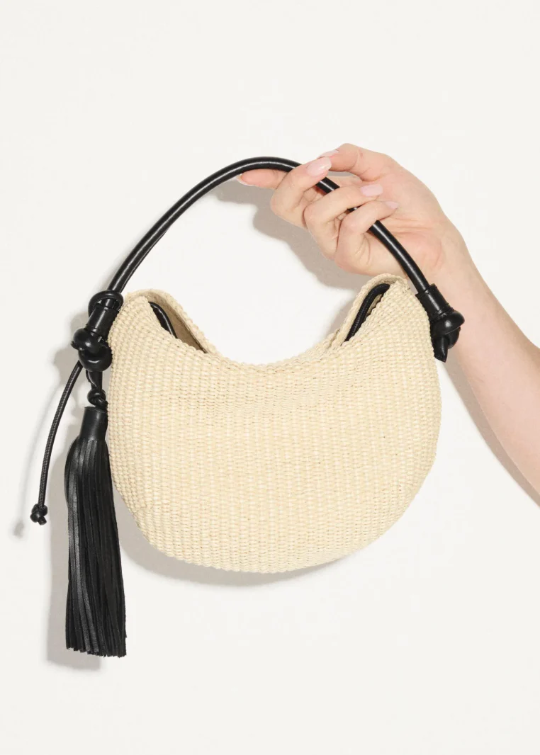 Elis Mini Crescent Bag in Natural Raffia - Image 2