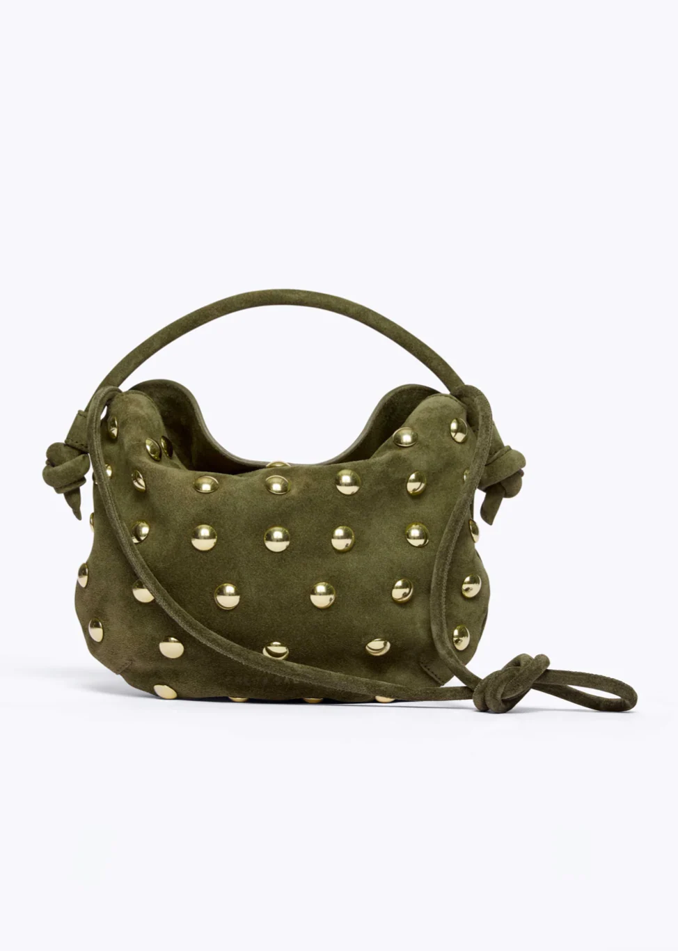 Elis Studded Mini Crescent Bag in Olive Suede - Image 3