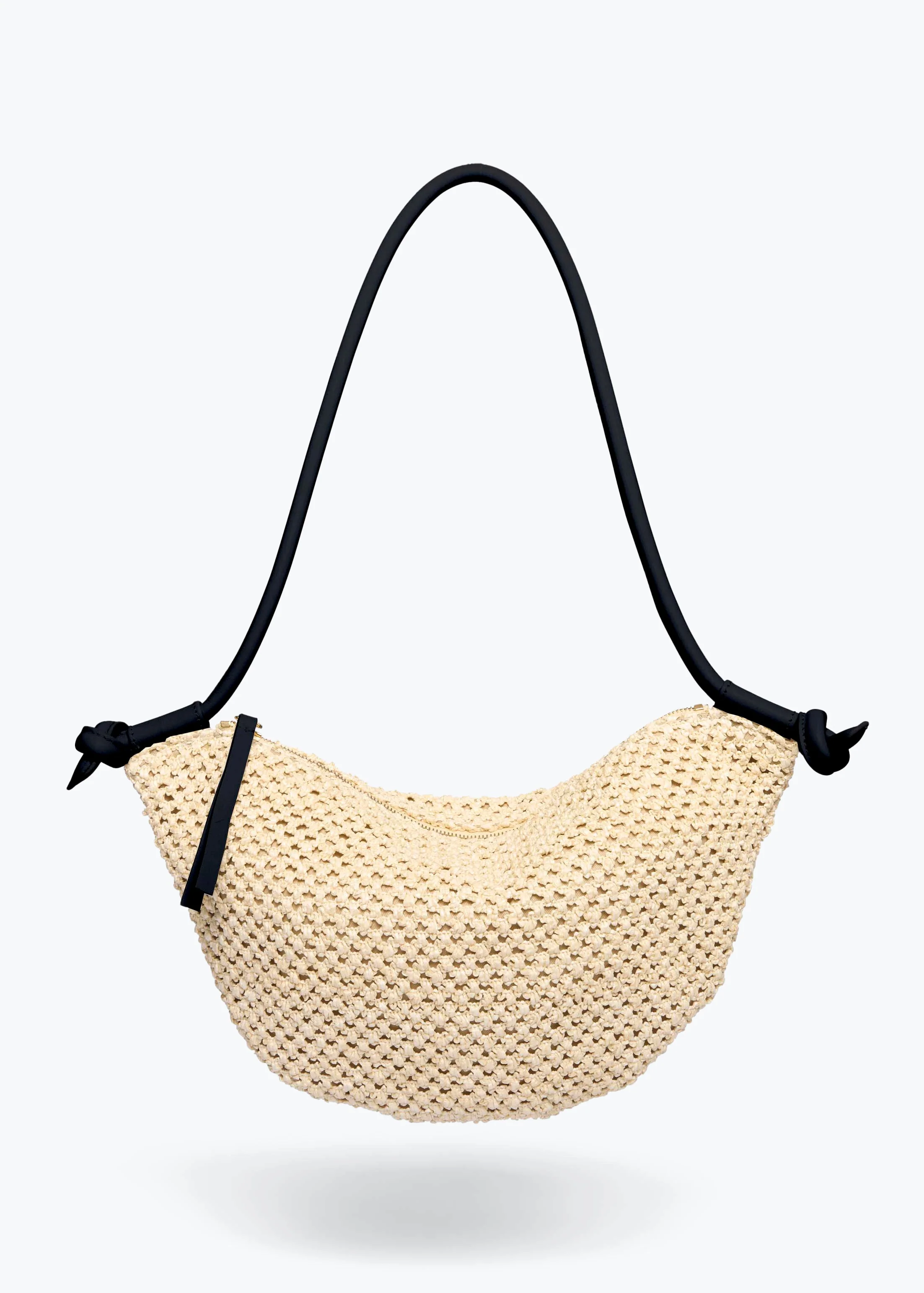 Elodie Crescent Bag in Natural Open Raffia