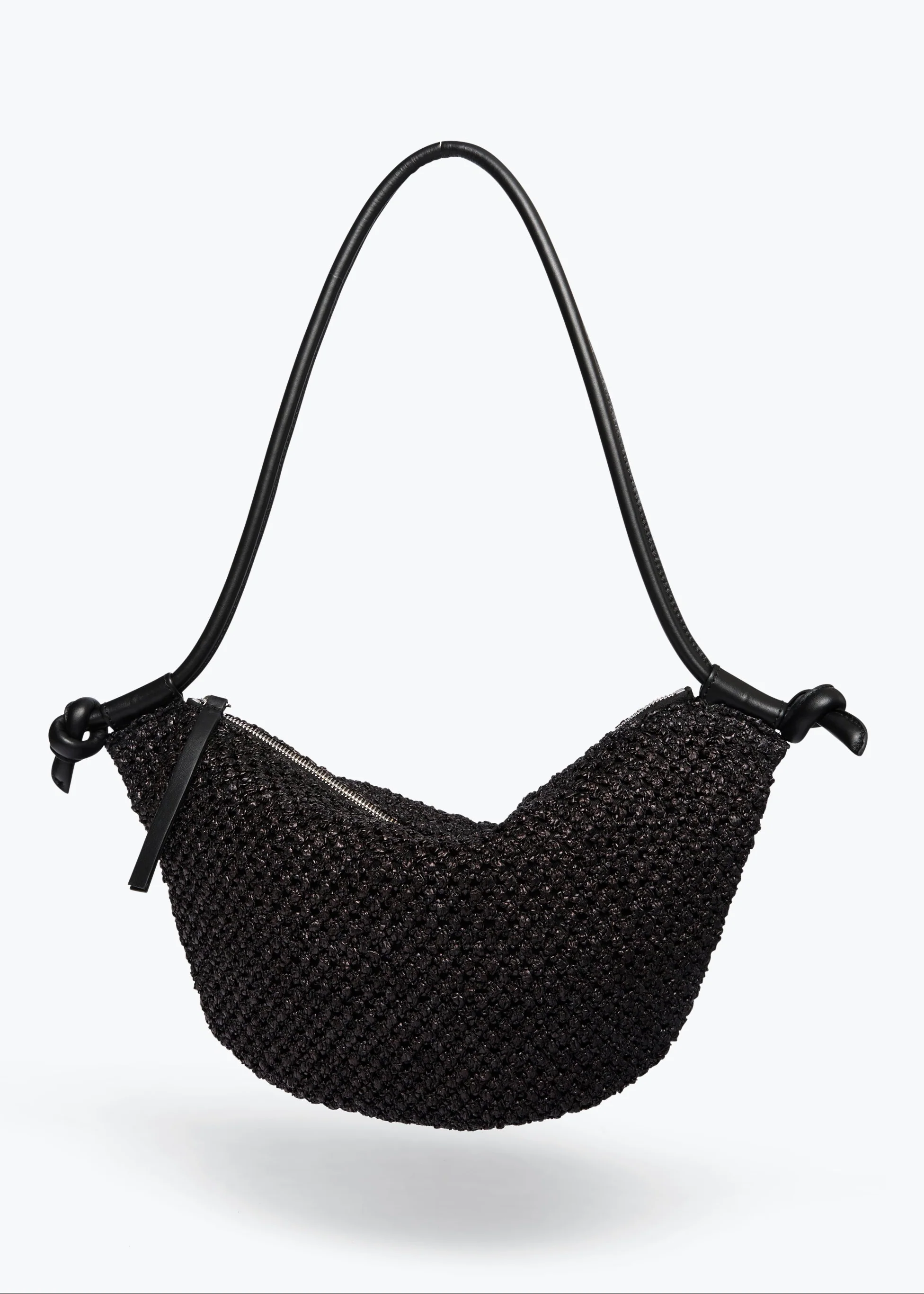 Elodie Crescent Bag in Black Open Raffia