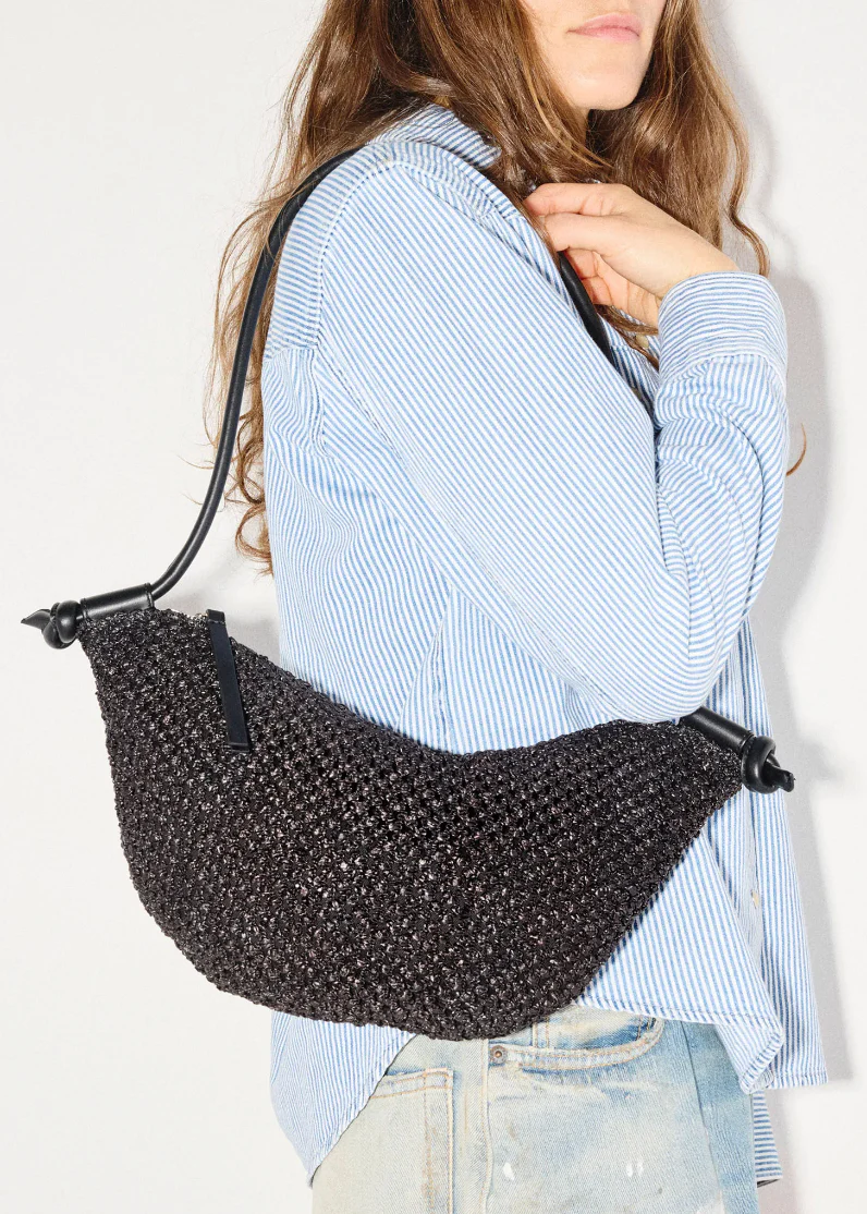 Elodie Crescent Bag in Black Open Raffia - Image 2