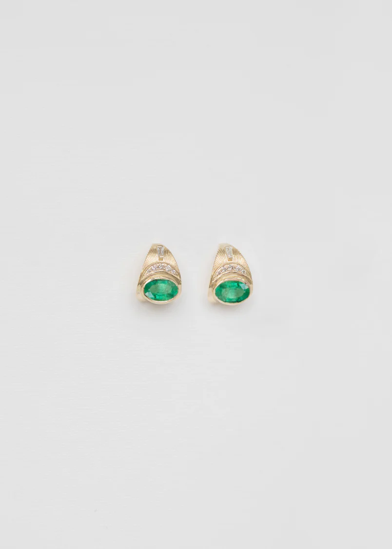 Emerald & Diamonds Moon & Sun Earrings