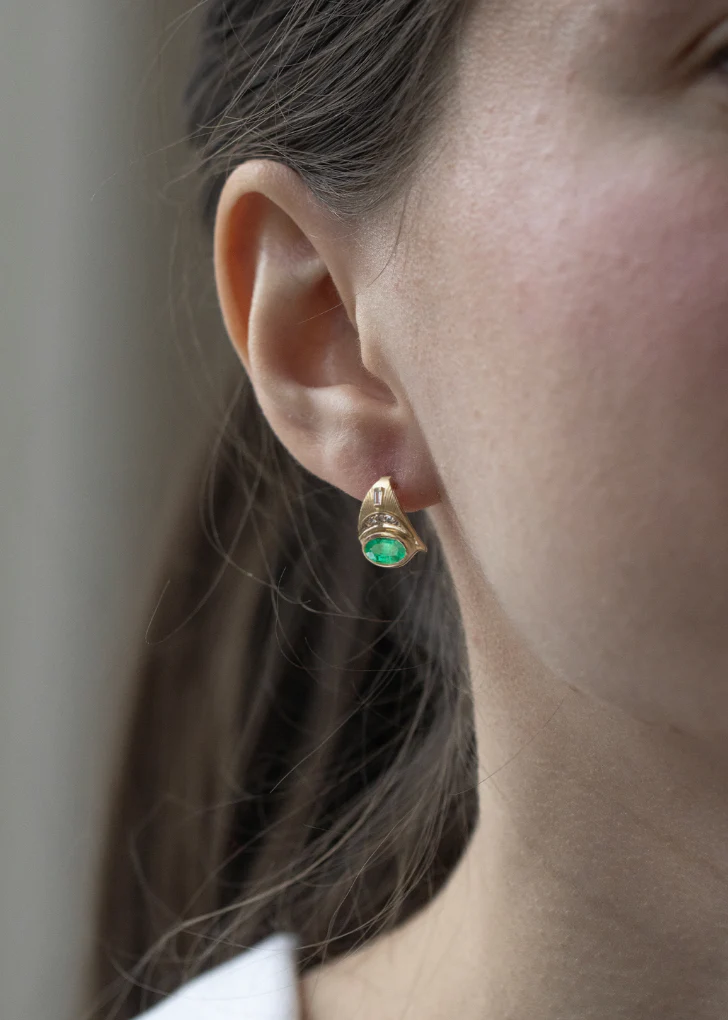 Emerald & Diamonds Moon & Sun Earrings - Image 2