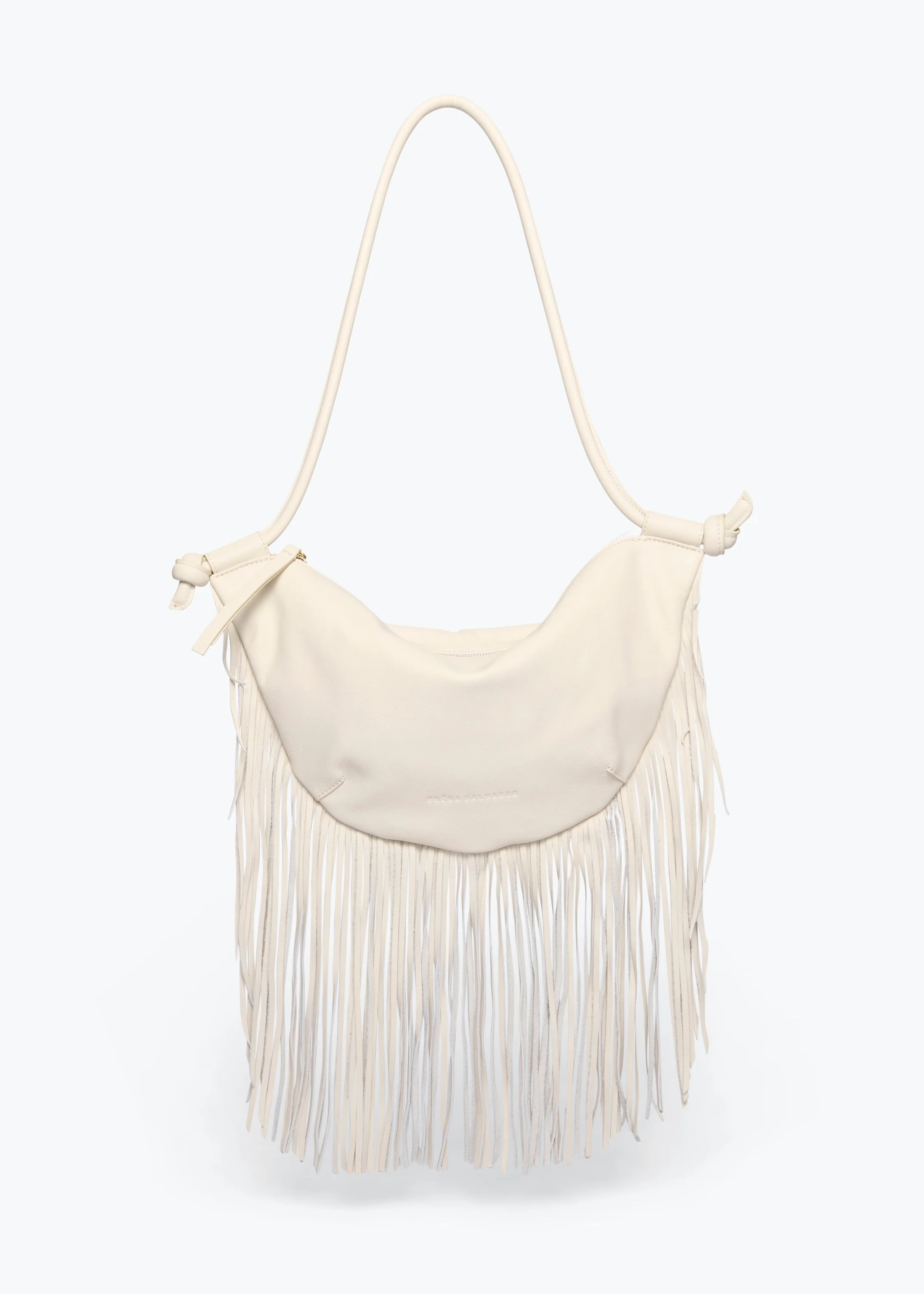 Erika Crescent Fringe Bag in Bone