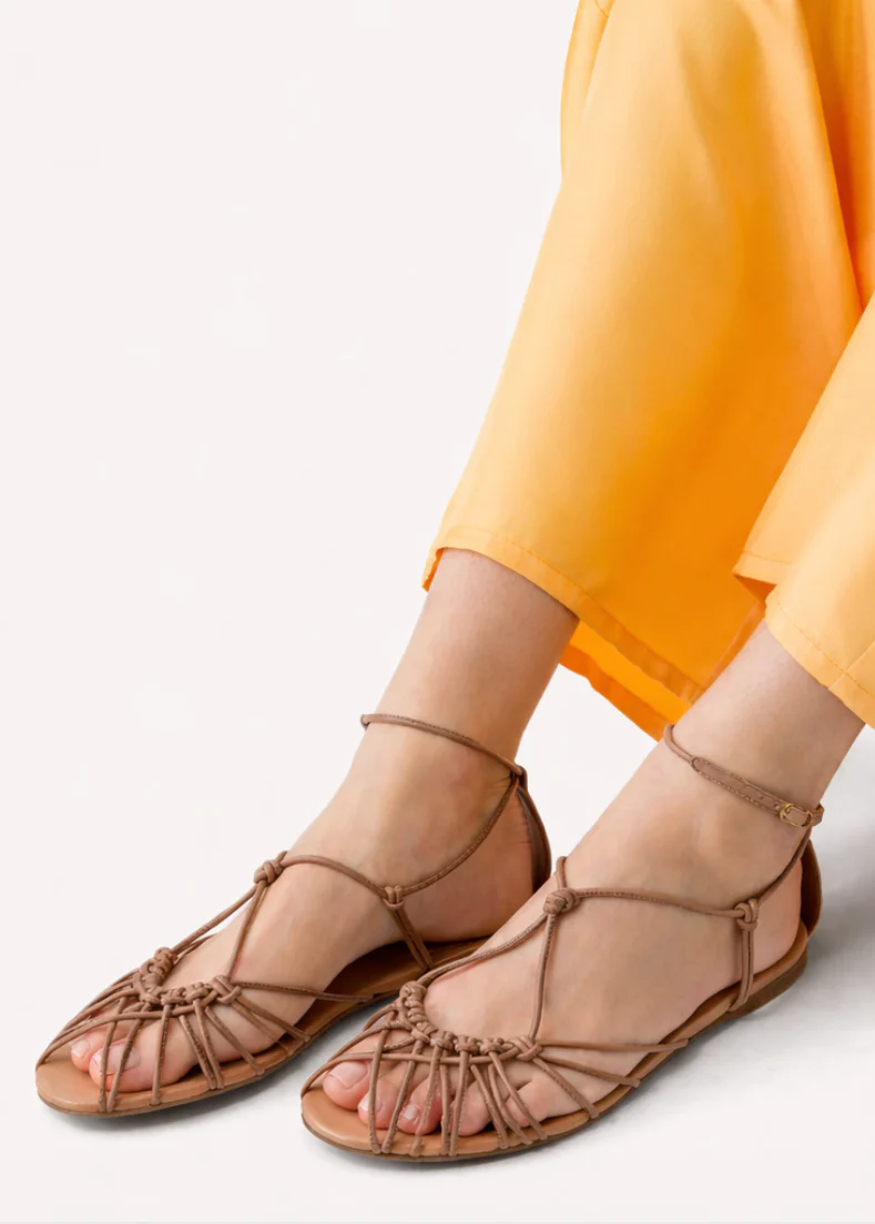 Flat Nappa Leather Sandals in Mousse - Image 2