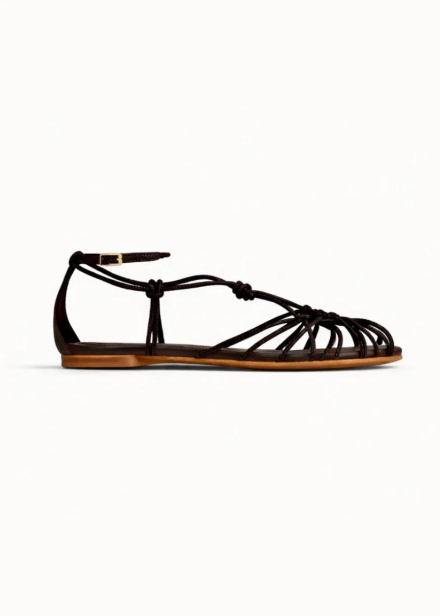 Flat Nappa Leather Sandals in Nero