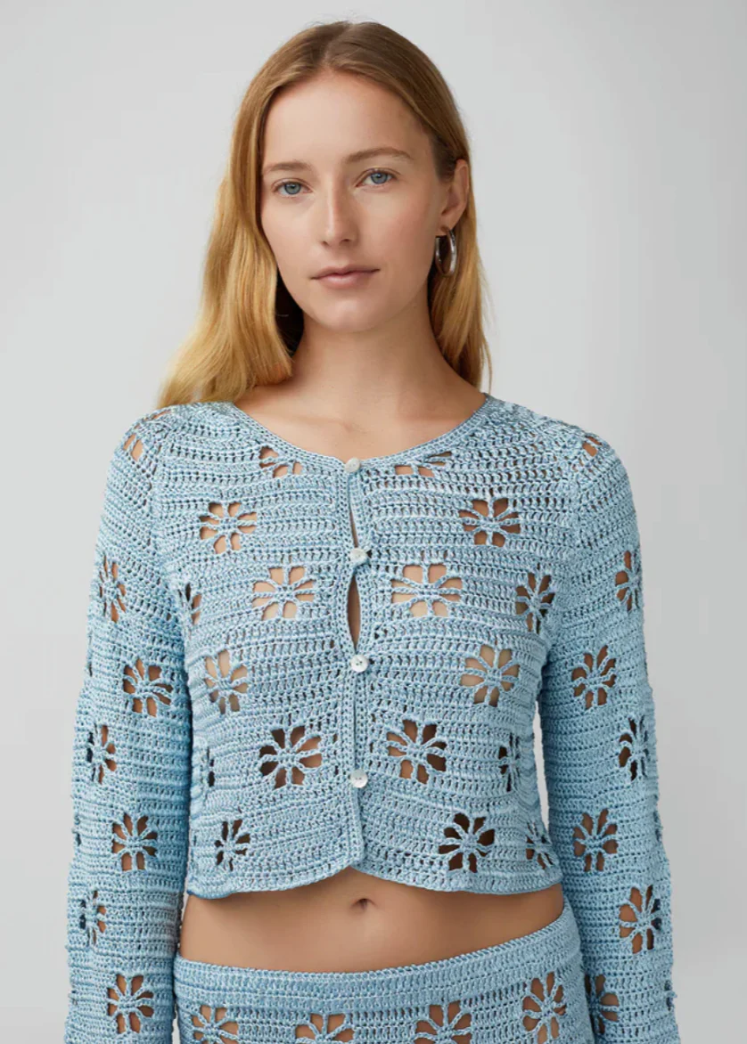 Floral Crochet Cardigan in Tide - Image 2