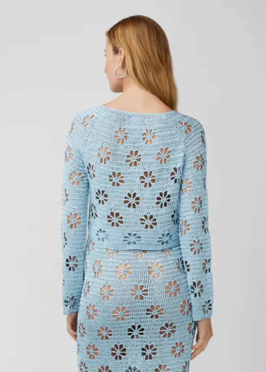 Floral Crochet Cardigan in Tide - Image 4