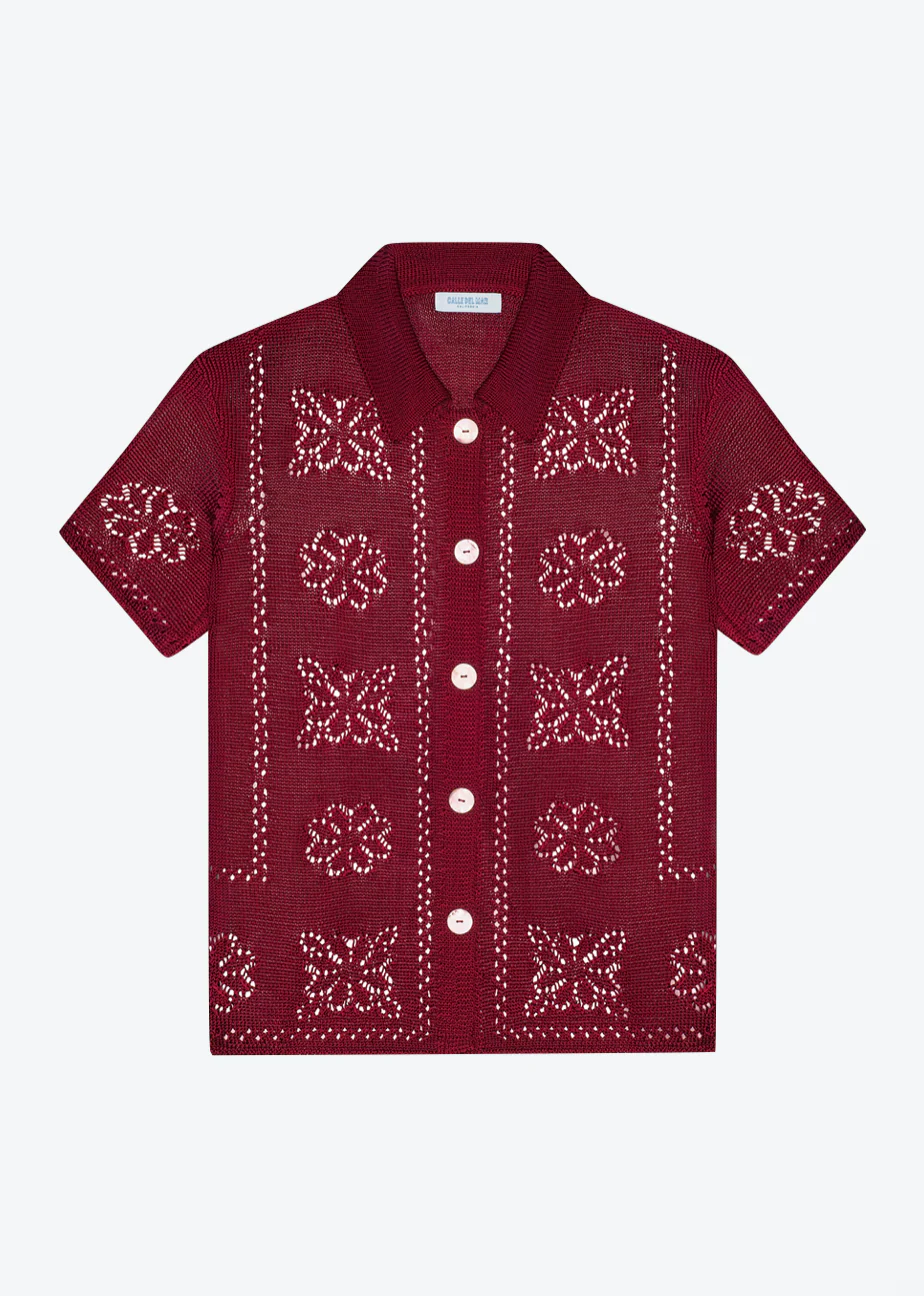Floral Tile Short Sleeve Shirt In Oxblood
