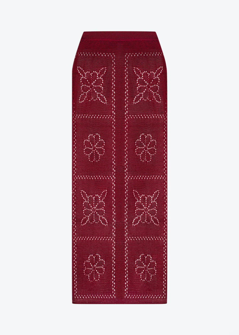 Floral Tile Skirt in Oxblood