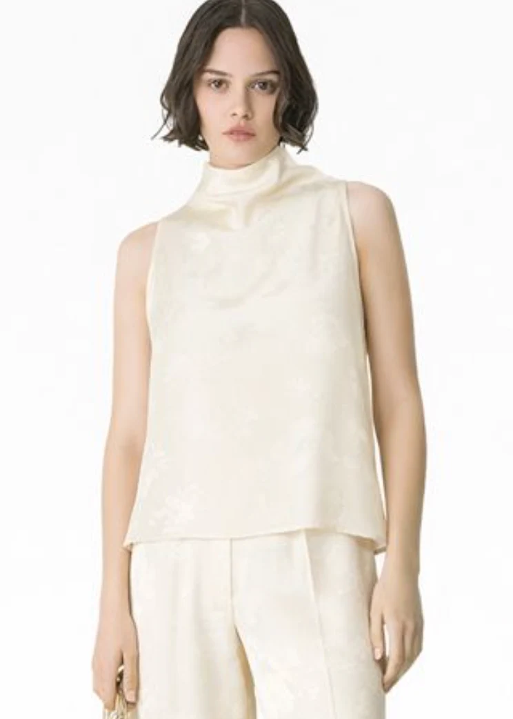 Fluid Bouquet Jacquard Bias Top in Beurre - Image 2