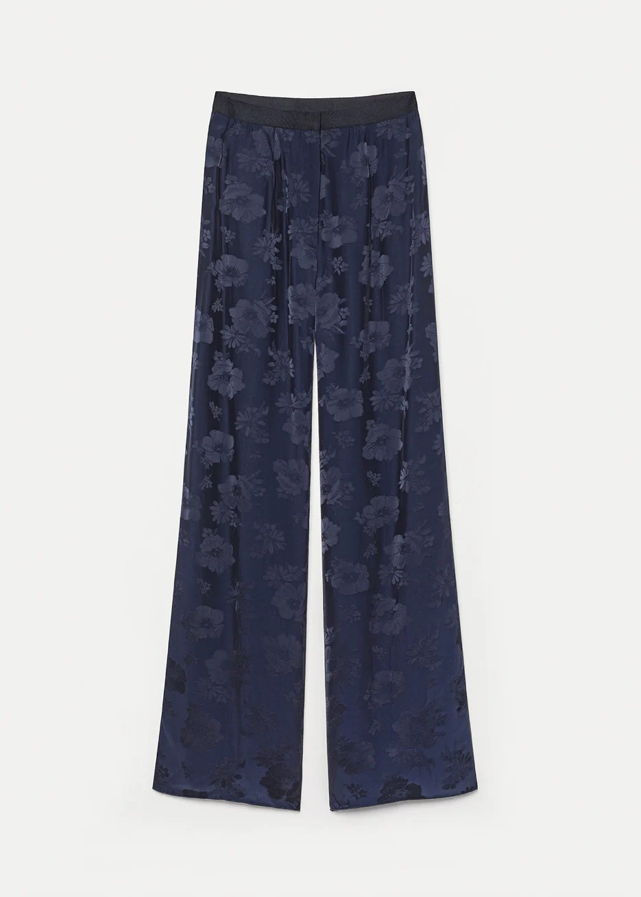 Fluid Jacquard Bouquet Trousers in Notte