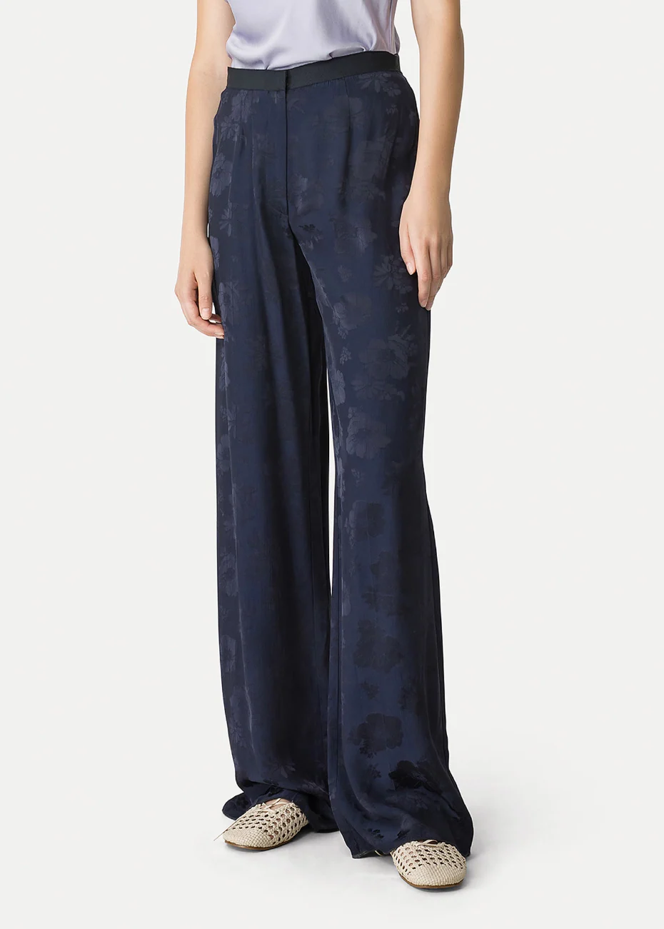 Fluid Jacquard Bouquet Trousers in Notte - Image 2