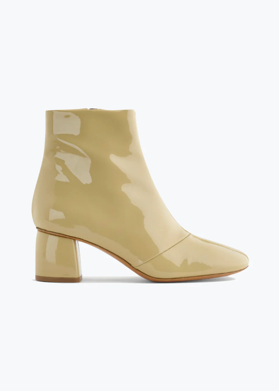 Patent Leather Ankle Boots in Ivory
