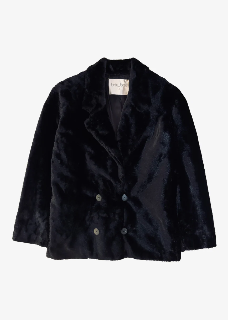 Eco Fur Double-Breasted Peacoat