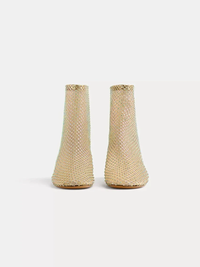Diamanté Mesh Strass Ankle Boots in Nude - Image 4
