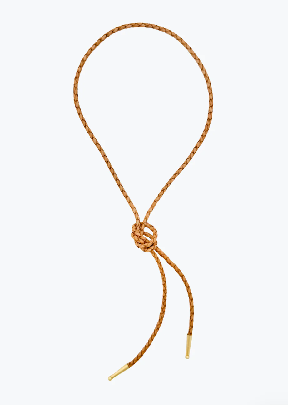 Gold and Leather Lasso Necklace in Natural