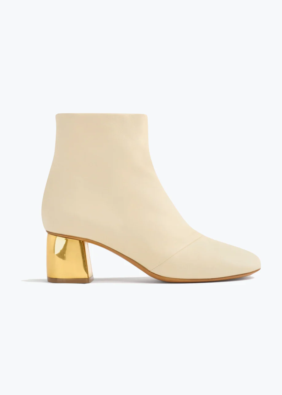 Golden Heel Leather Ankle Boots in Ivory