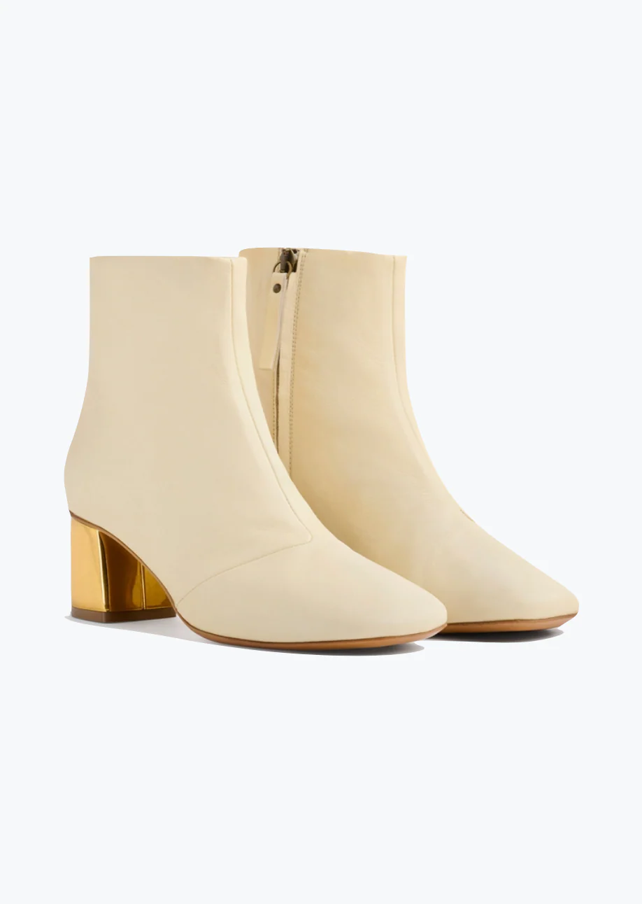 Golden Heel Leather Ankle Boots in Ivory - Image 2
