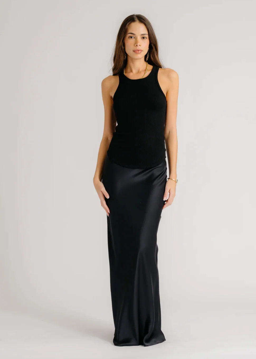 Grace Scallop Trim Bias Cut Skirt in Black
