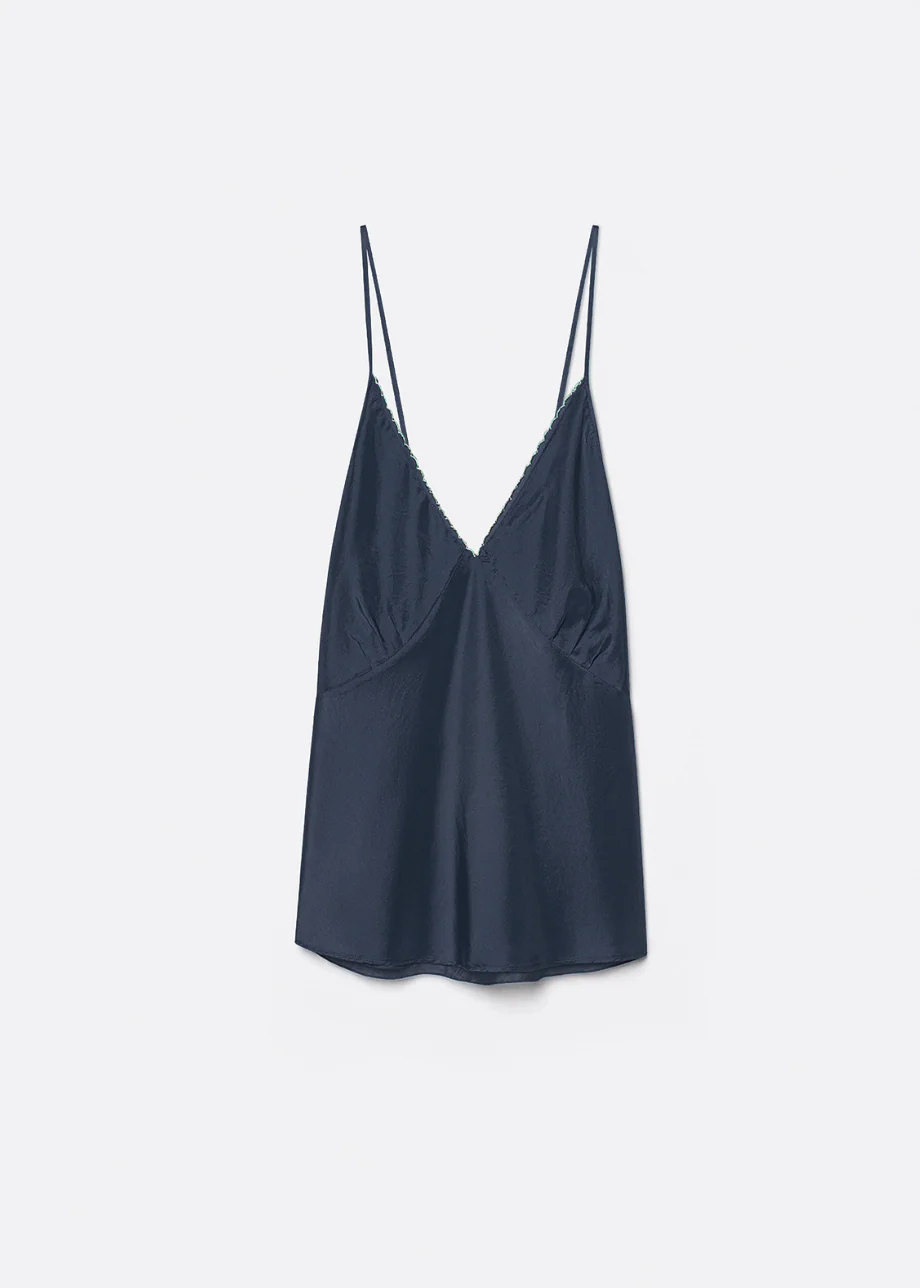 Habotai Silk Top with Embroidery