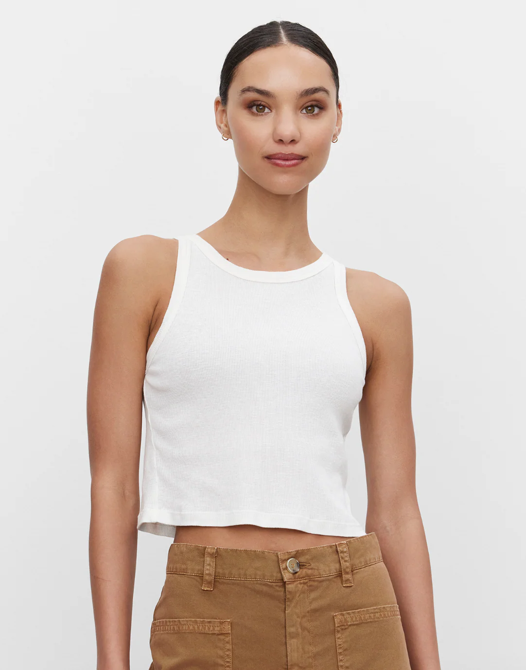 Harla Ribbed Cropped Tank Top in Ecru