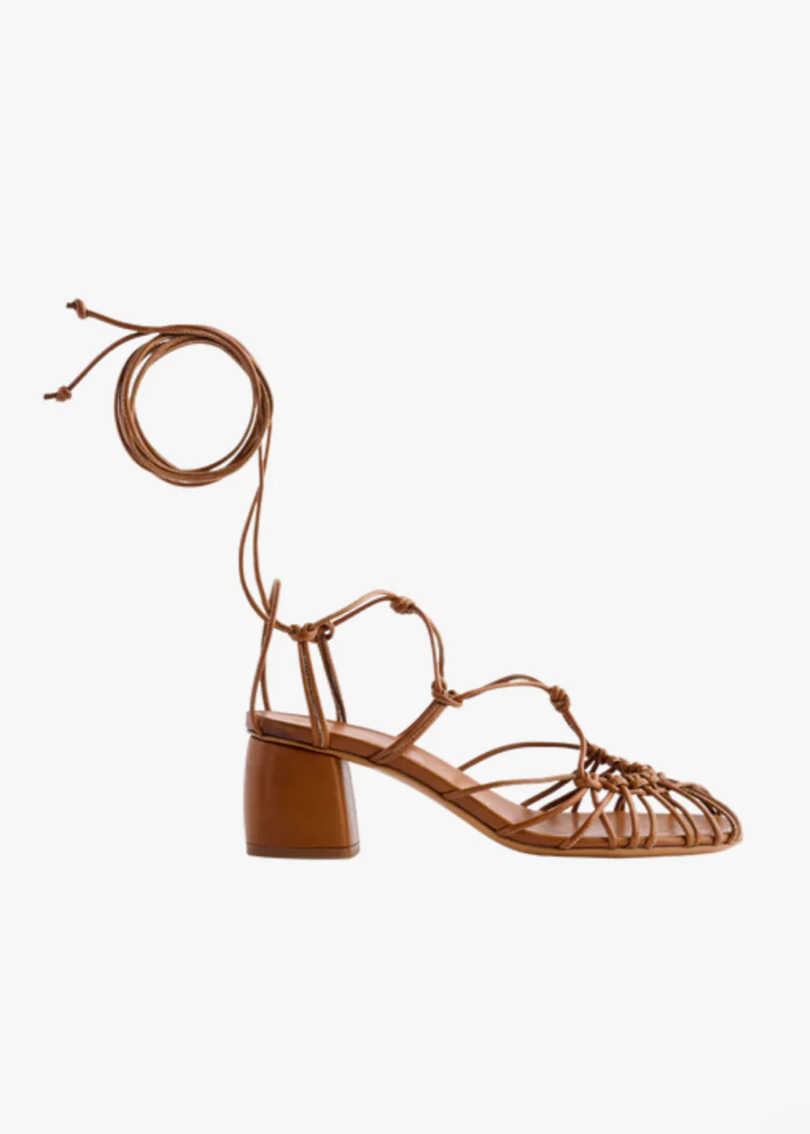 Block Heel Laced Sandals in Cuoio
