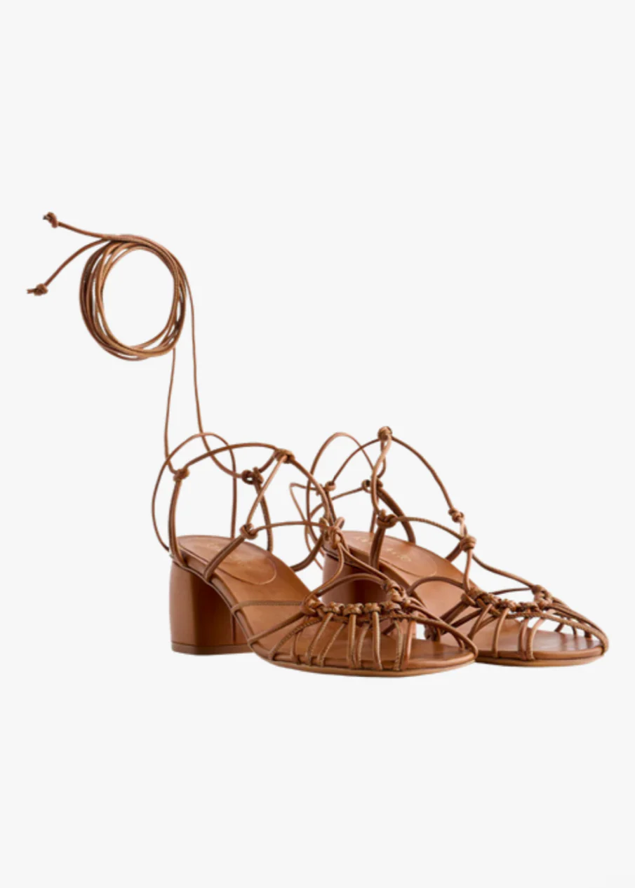 Block Heel Laced Sandals in Cuoio - Image 2