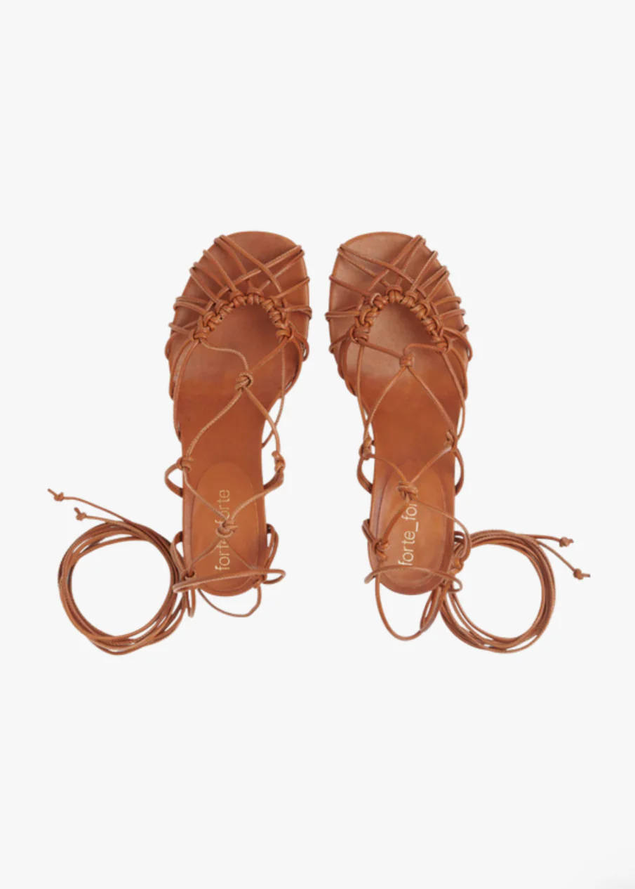 Block Heel Laced Sandals in Cuoio - Image 3