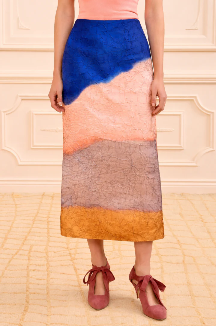 Inez Satin Pencil Skirt in Moontide - Image 2