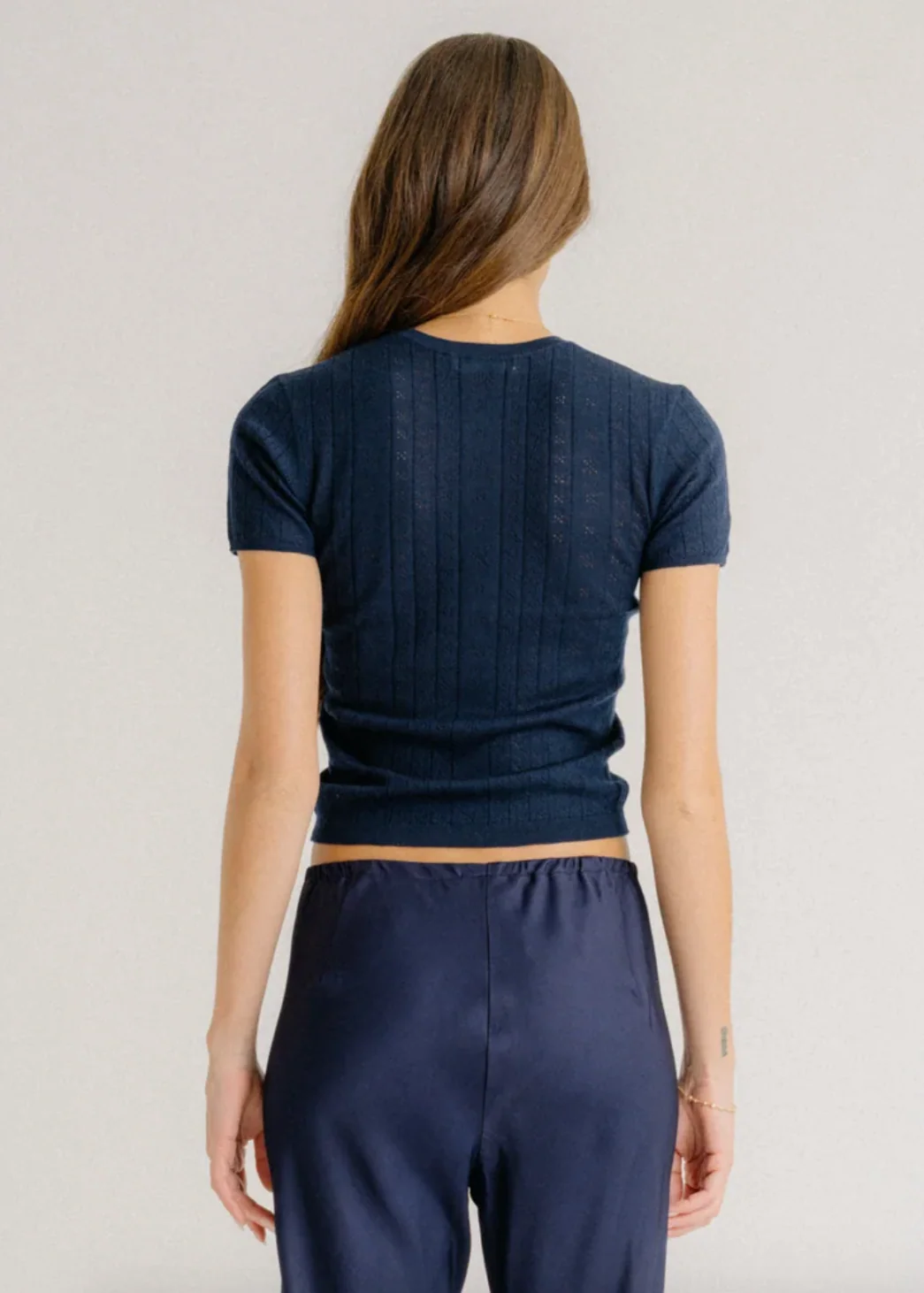 Isolde Slim Cashmere Crewneck Tee in Midnight - Image 2