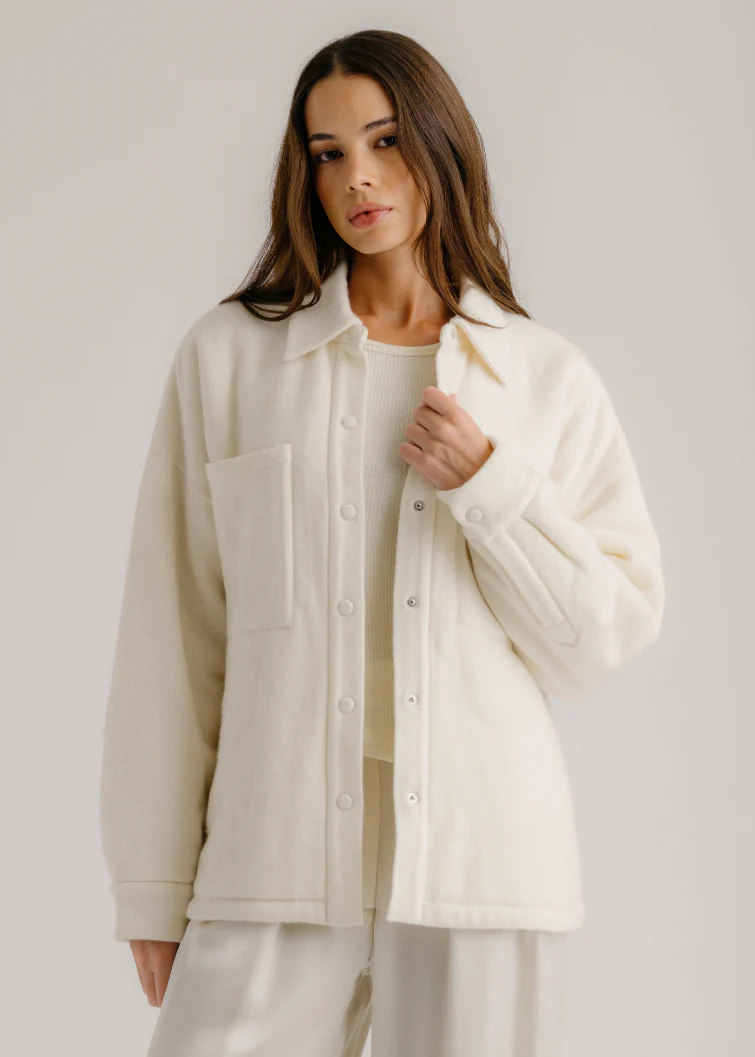 Izzy Filled Relaxed Shirt Jacket in Gardenia