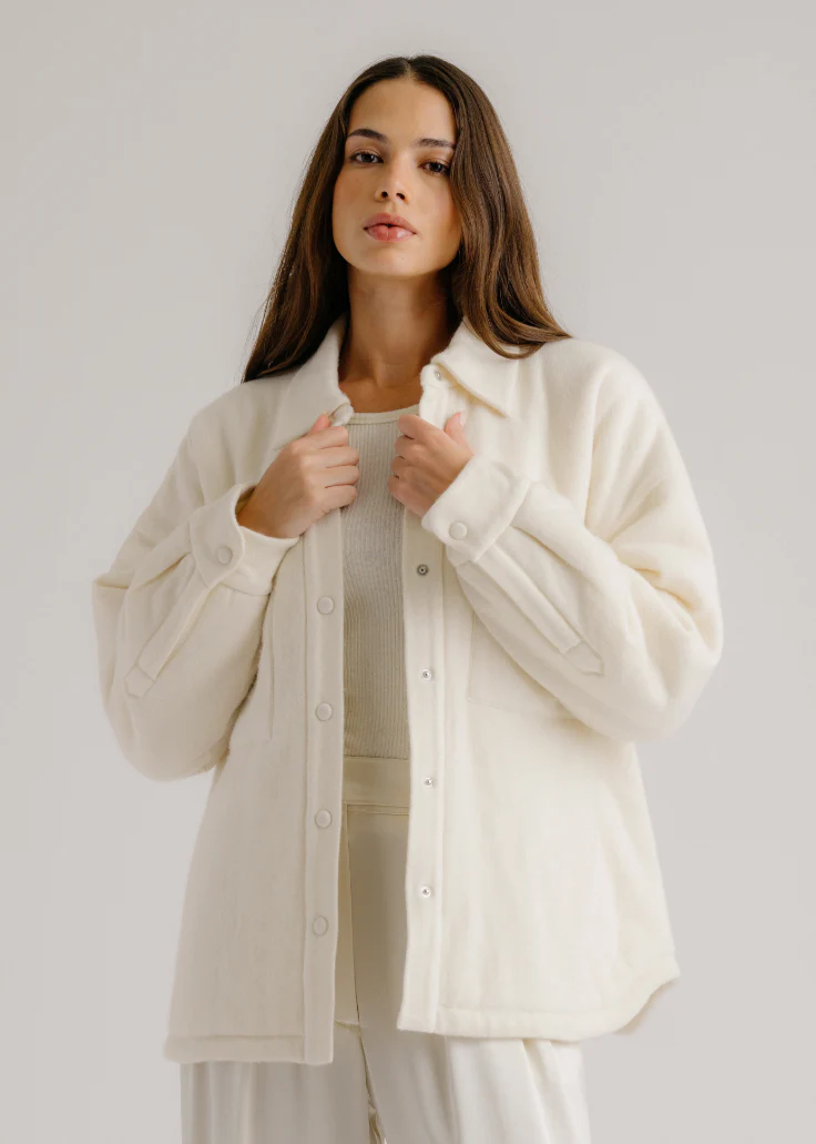 Izzy Filled Relaxed Shirt Jacket in Gardenia - Image 3