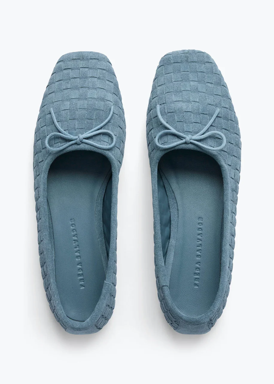 Jada Square Toe Ballet Flat in Woven Denim Suede - Image 3