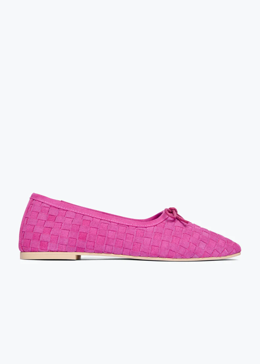 Jada Square Toe Ballet Flat in Woven Magenta Suede