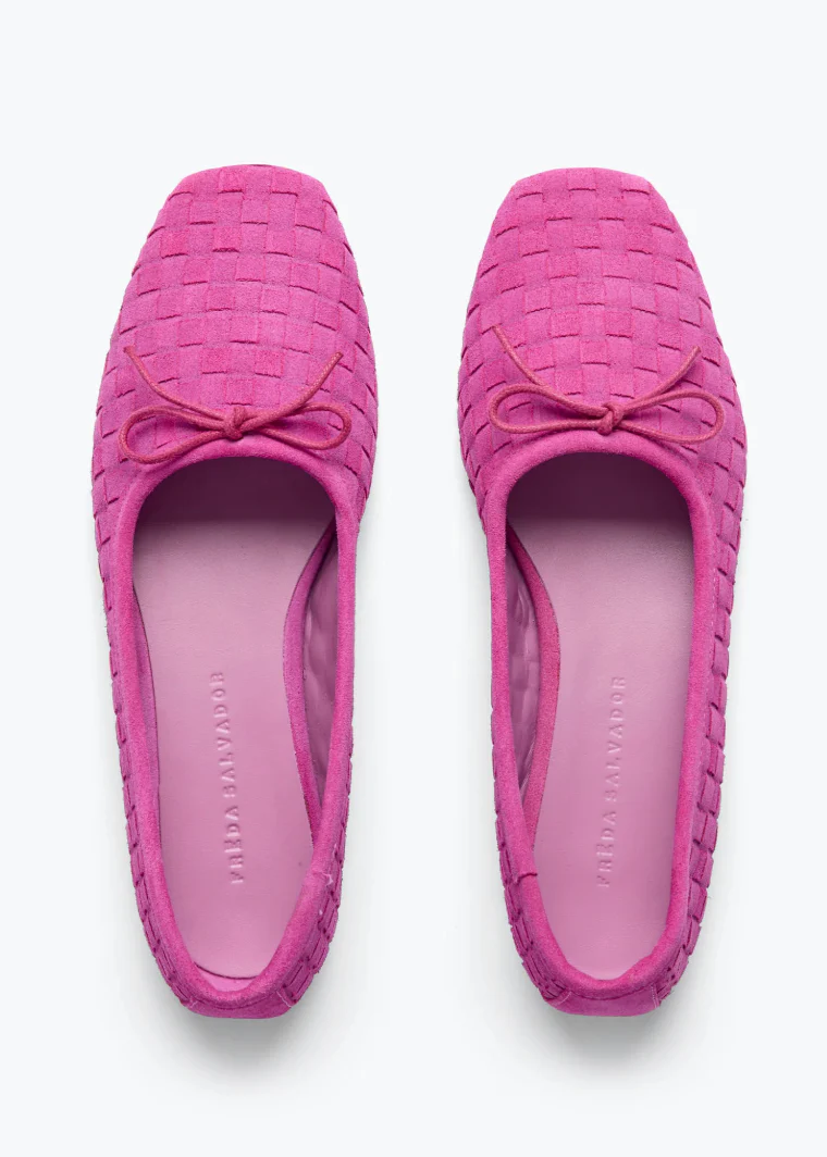 Jada Square Toe Ballet Flat in Woven Magenta Suede - Image 4
