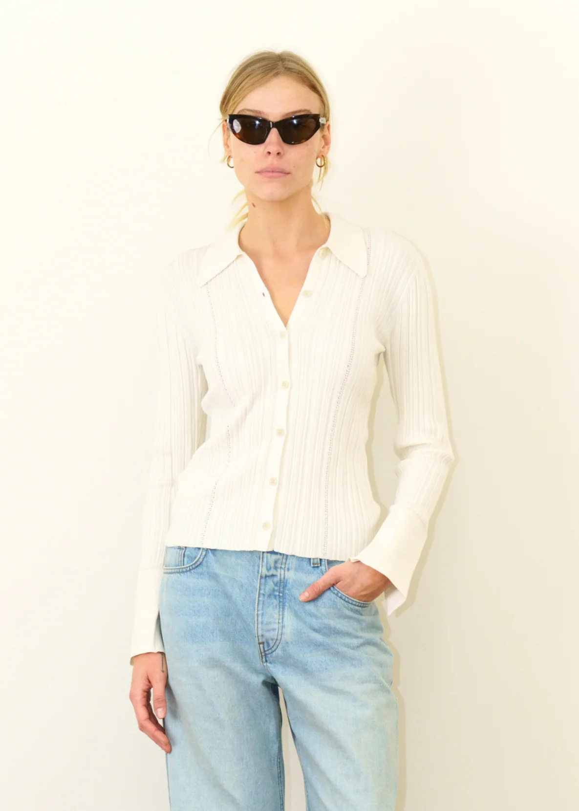 Joan Cashmere Button Front Sweater in Gardenia