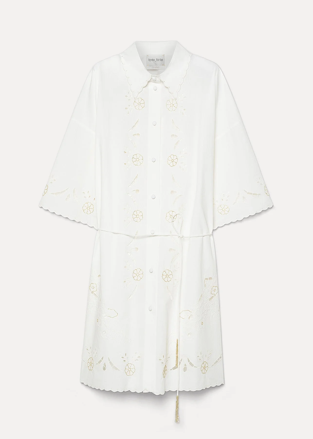 Beaded Floral Embroidered Poplin Shirt Dress